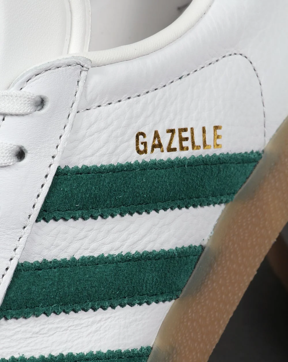 Adidas Gazelle Leather Trainers in White/Green/Gum - Image 2