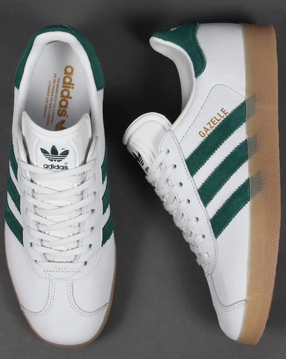 Adidas Gazelle Leather Trainers in White/Green/Gum - Image 3