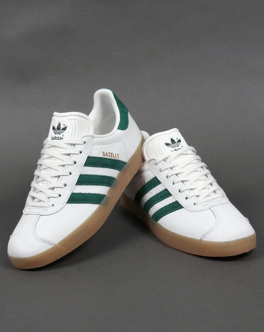 Adidas Gazelle Leather Trainers in White/Green/Gum - Image 4
