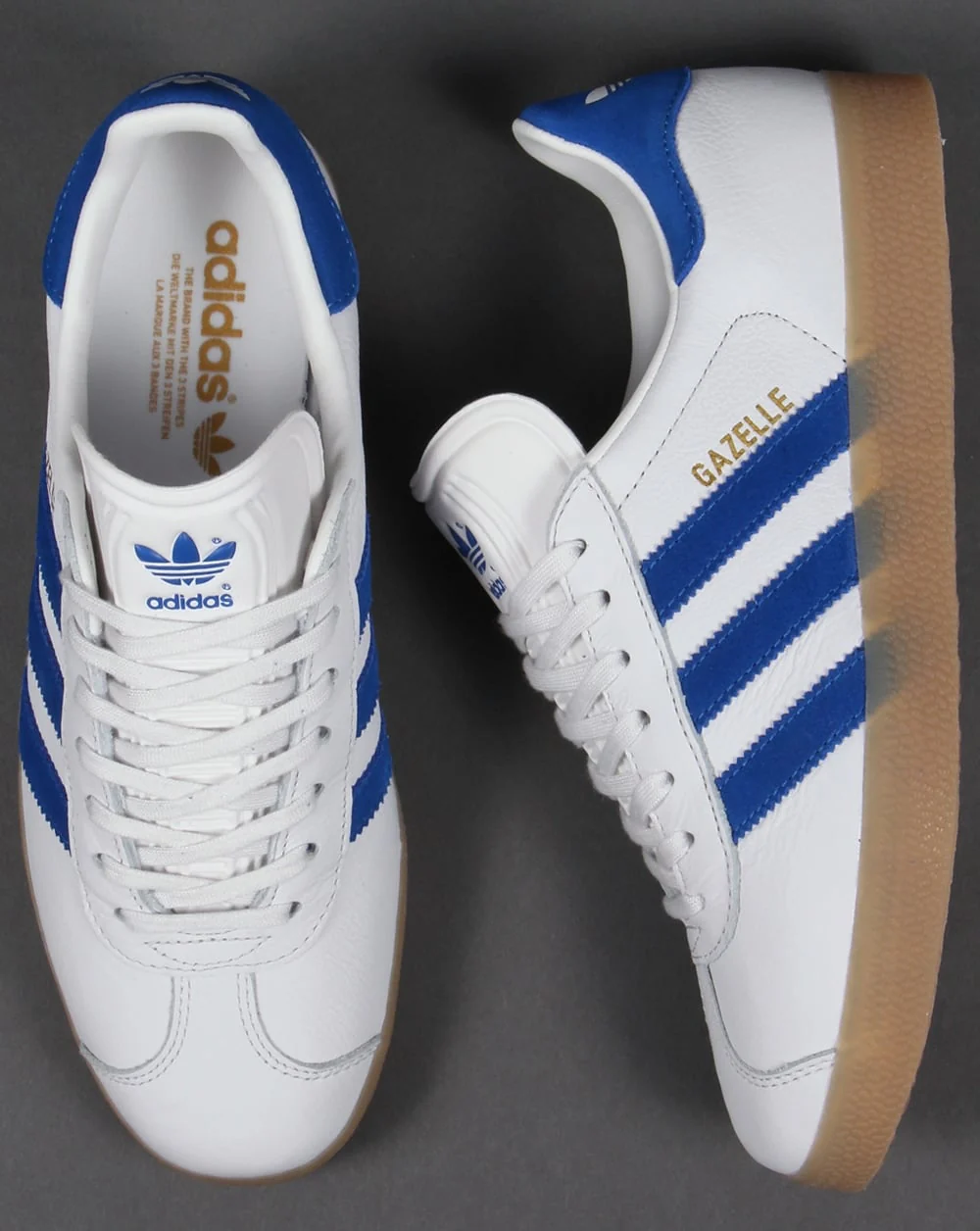 Adidas Gazelle Leather Trainers White/Royal Gum - Image 3