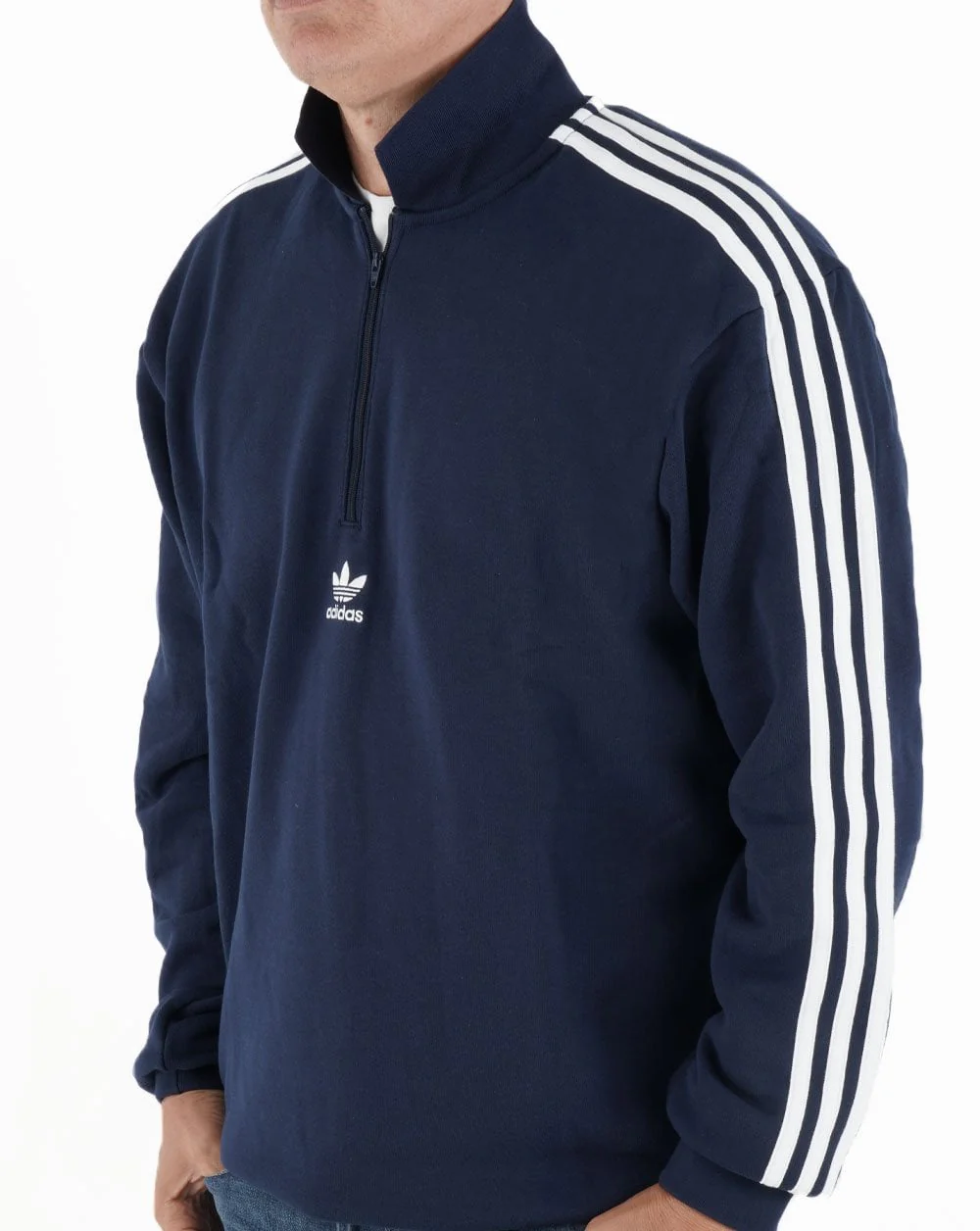 Adidas Originals 3 Stripes 1/4 Zip Sweat Navy - Image 2