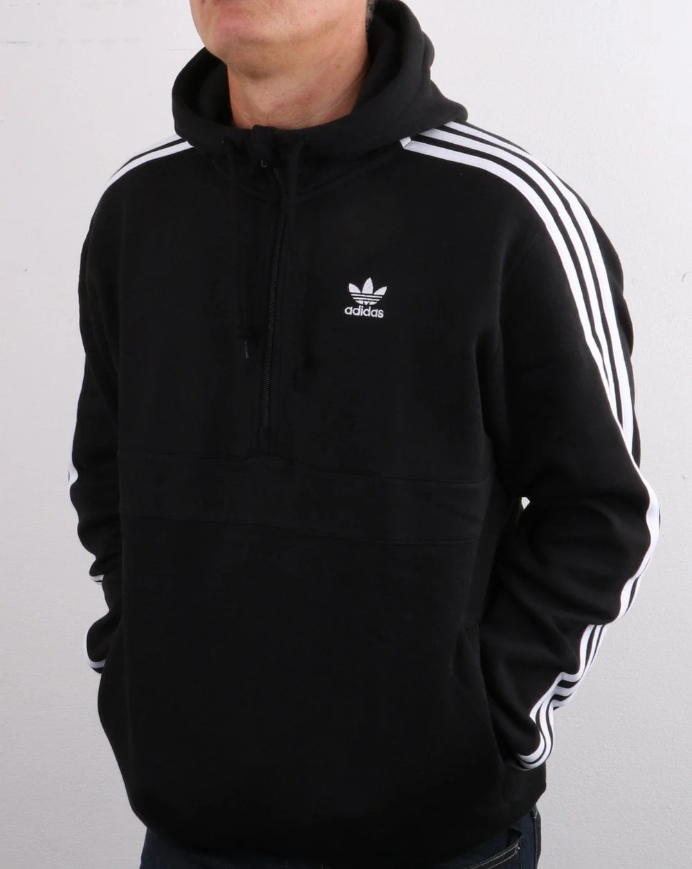 Adidas Originals 3 Stripes Half Zip Hoody Black - Image 4