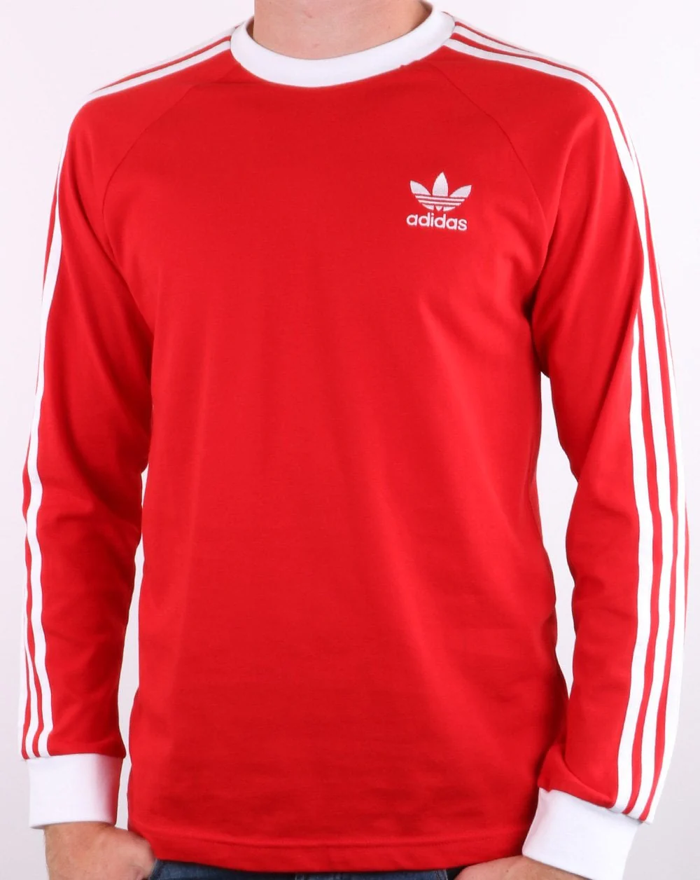 Adidas Originals 3 Stripes Long Sleeve Tee Scarlet Red