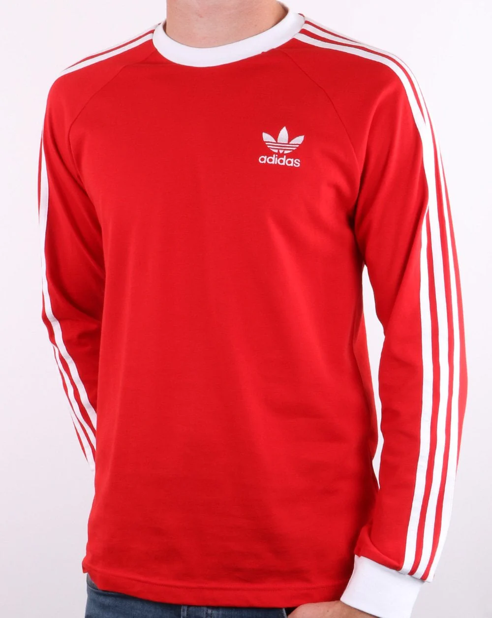 Adidas Originals 3 Stripes Long Sleeve Tee Scarlet Red - Image 2