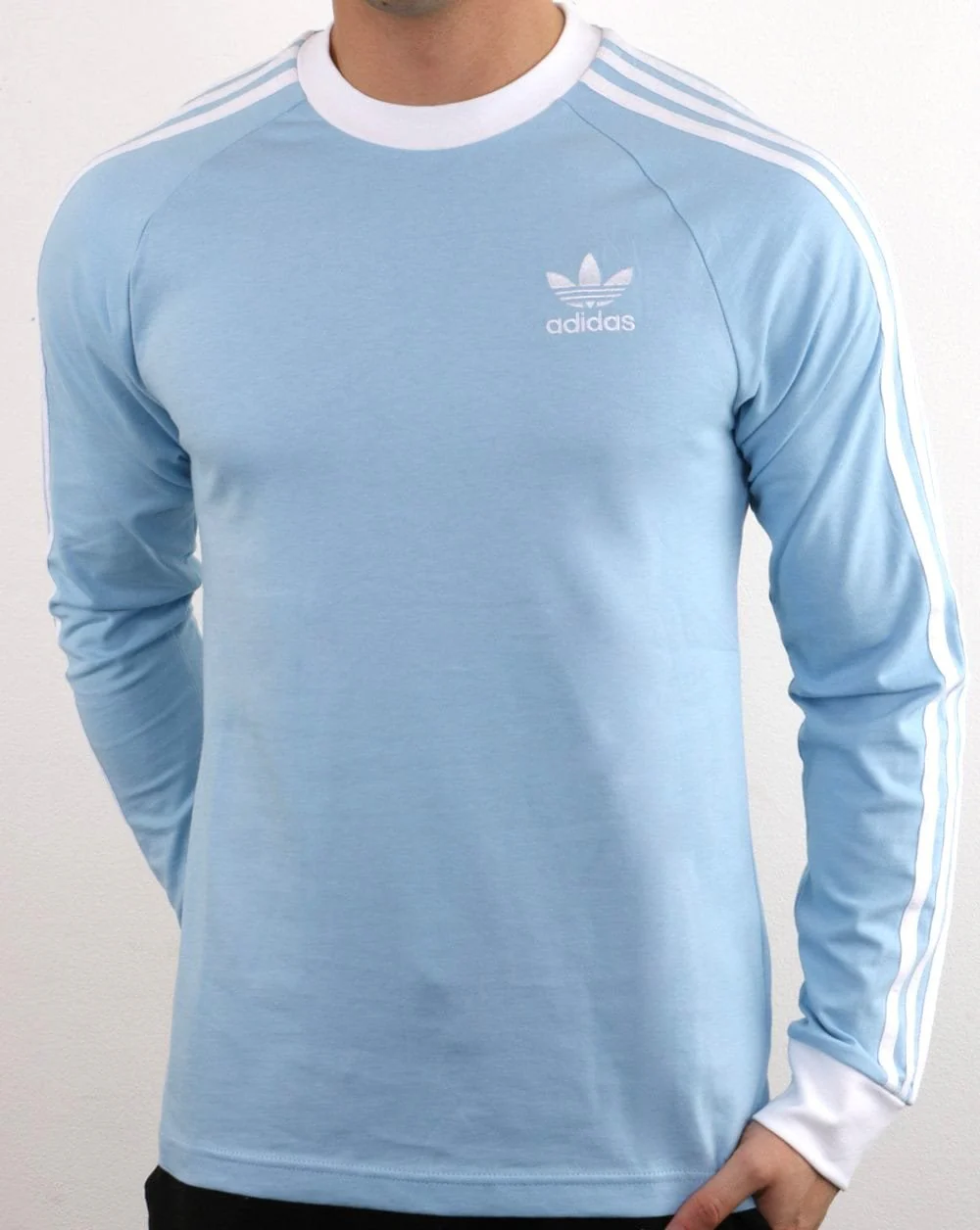 Adidas Originals 3 Stripes Long Sleeve Tee Sky - Image 3
