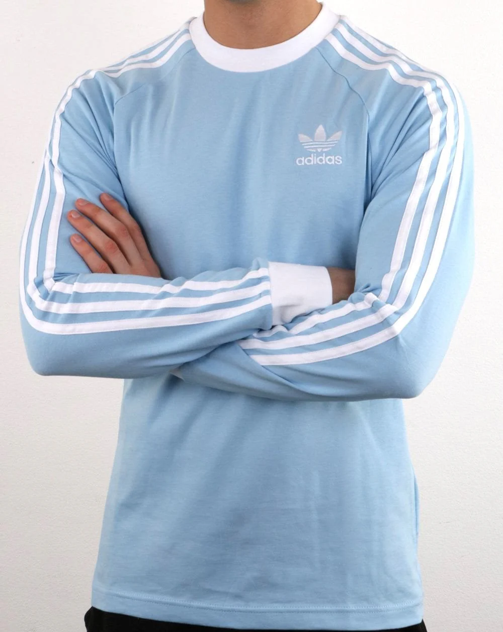 Adidas Originals 3 Stripes Long Sleeve Tee Sky - Image 4