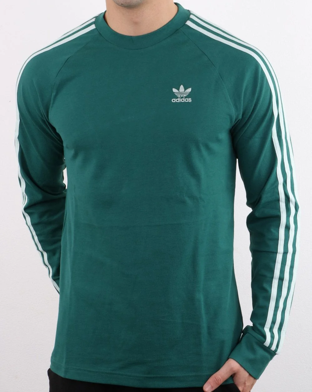 Adidas Originals 3 Stripes Long Sleeved T Shirt Noble Green - Image 3