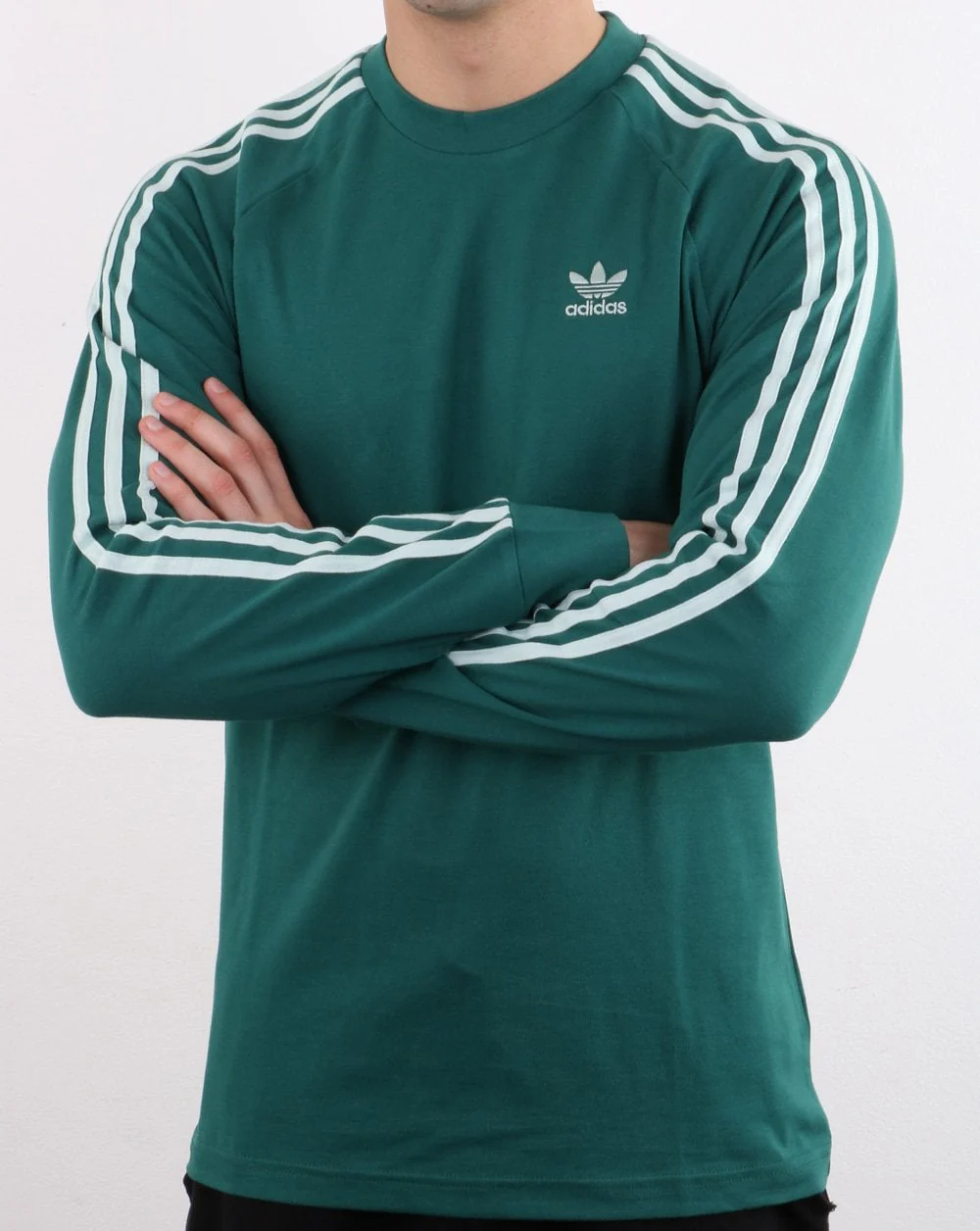 Adidas Originals 3 Stripes Long Sleeved T Shirt Noble Green - Image 4