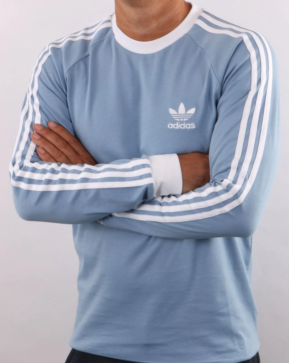 Adidas Originals 3 Stripes Ls T Shirt Sky - Image 3