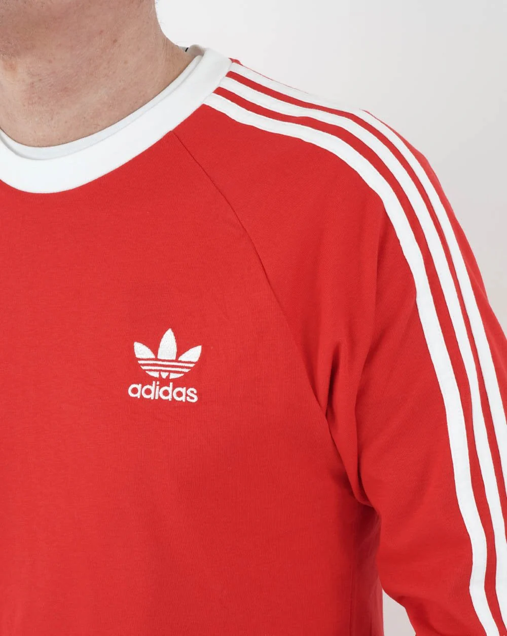 Adidas Originals 3 Stripes LS T Shirt Vivid Red - Image 2