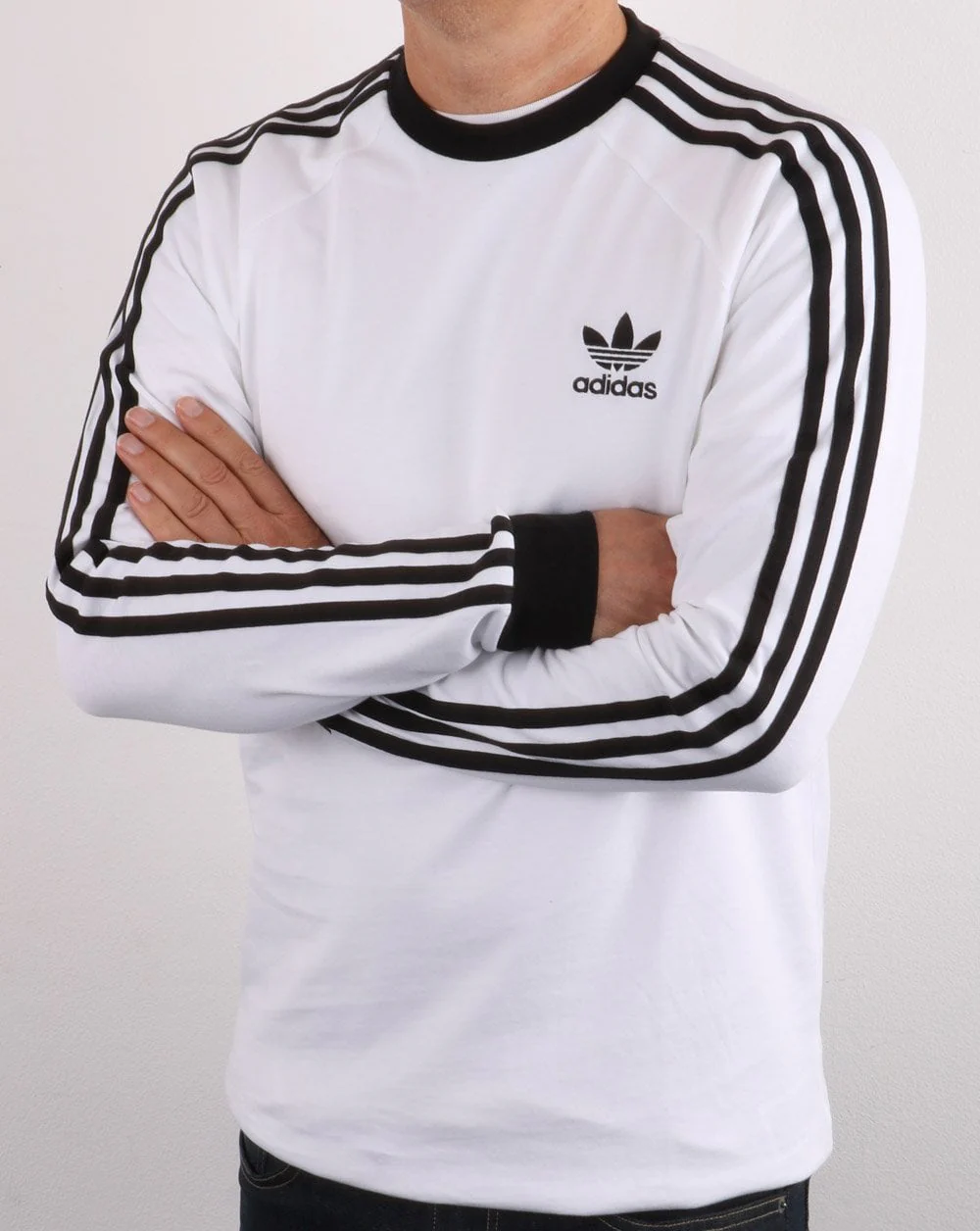 Adidas Originals 3 Stripes LS T Shirt White/Black - Image 3