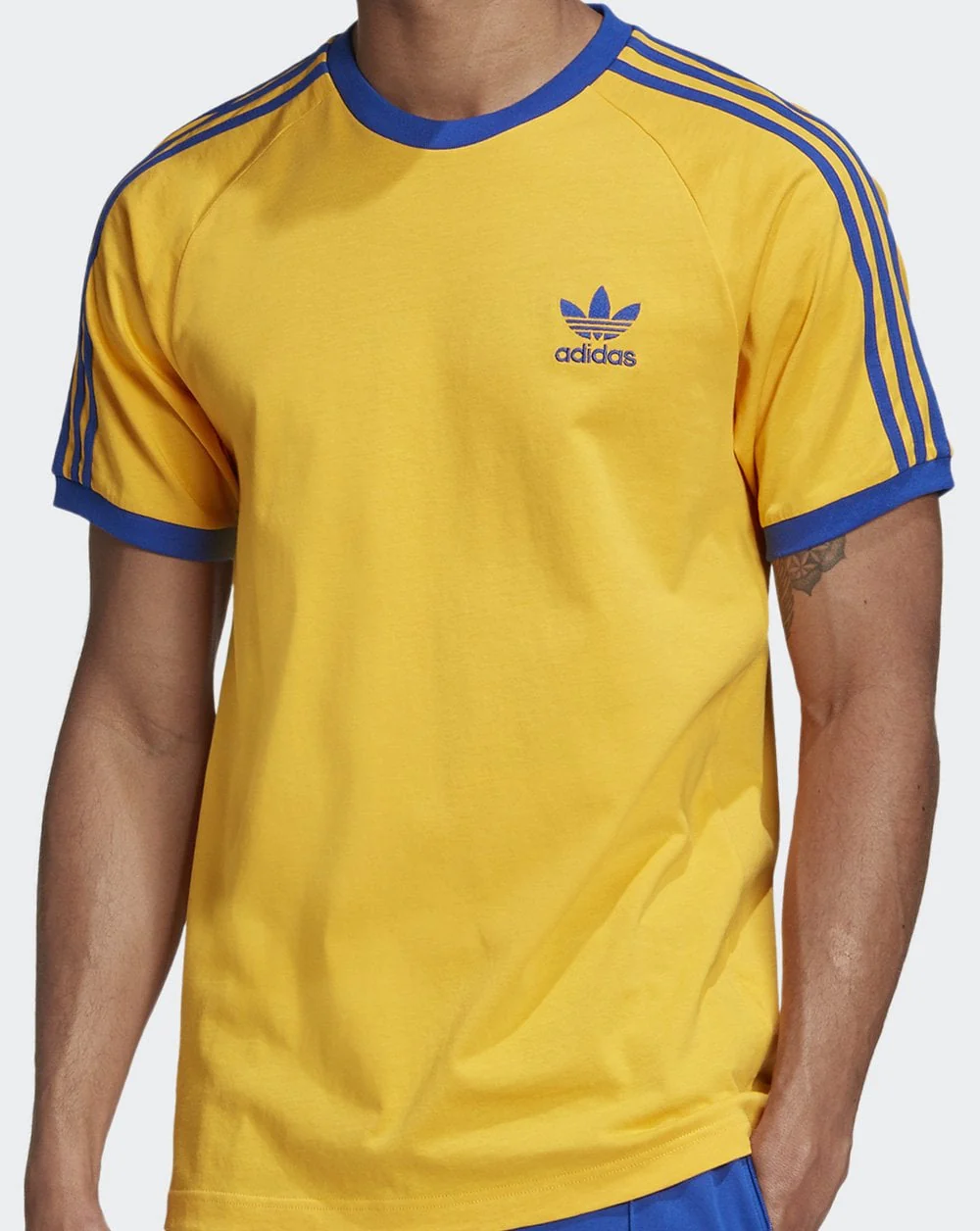 Adidas Originals 3 Stripes T Shirt Golden Yellow/Royal