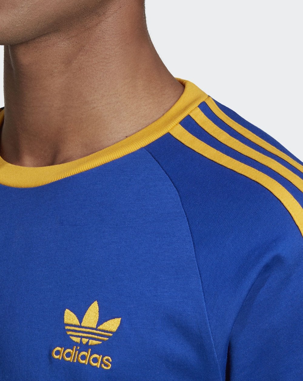 Adidas Originals 3 Stripes T Shirt Royal Blue/Golden Yellow - Image 2