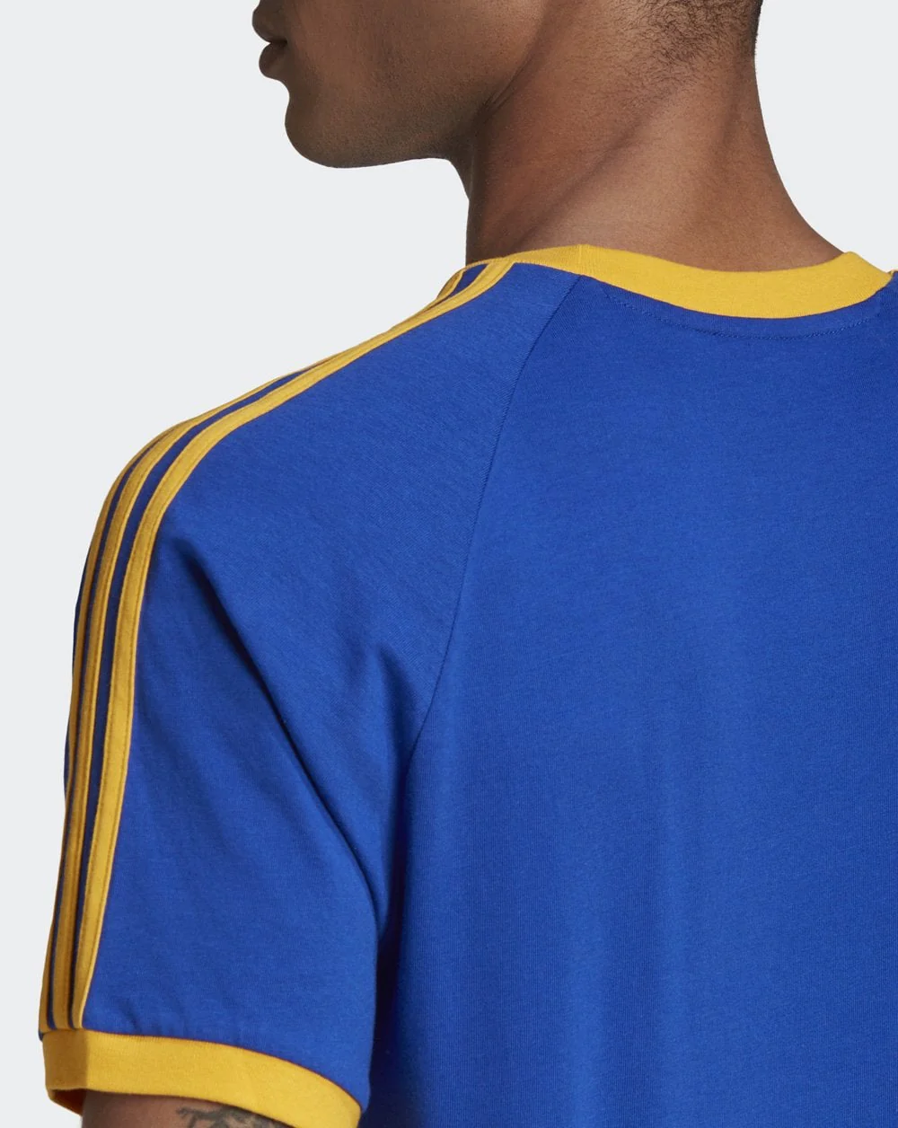 Adidas Originals 3 Stripes T Shirt Royal Blue/Golden Yellow - Image 4