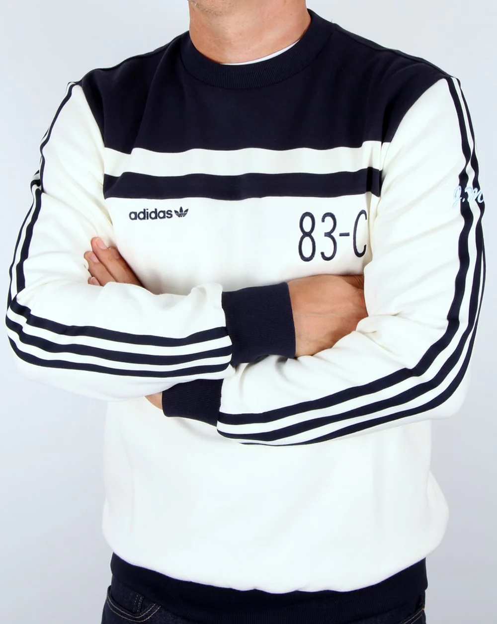 Adidas Originals 83-C Sweatshirt Off White/Navy - Image 3