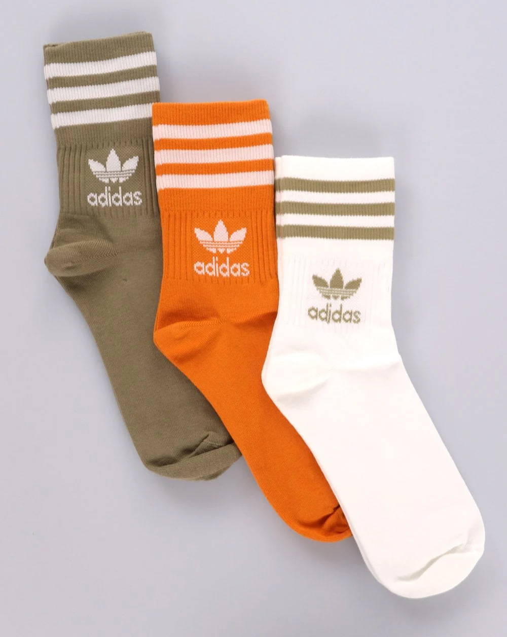 Adidas Originals Mid Cut Crew Sock 3 Pack White/Orange/Khaki - Image 2