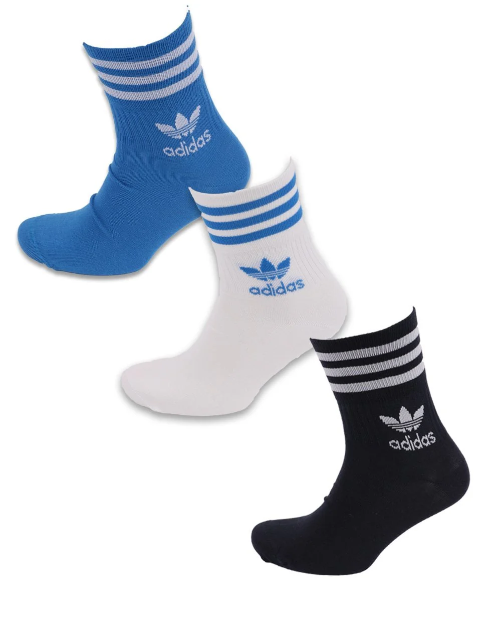Adidas Originals Mid Cut Crew Socks 3 Pack White/Bluebird/Navy - Image 2