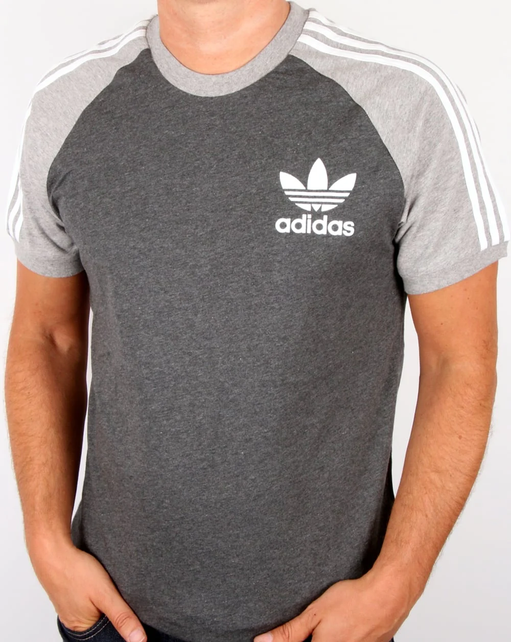 Adidas Originals Retro 3 Stripe T-shirt Dark Grey/light Grey