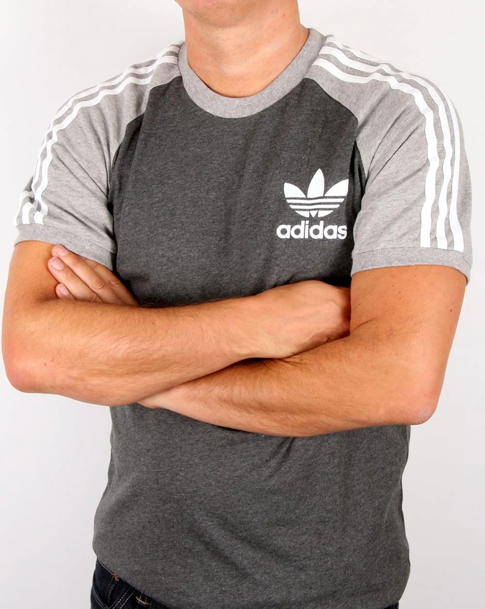 Adidas Originals Retro 3 Stripe T-shirt Dark Grey/light Grey - Image 3