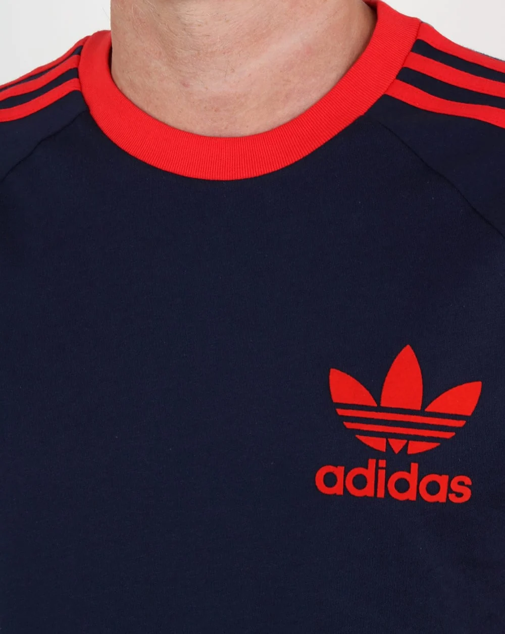Adidas Originals Retro 3 Stripes T Shirt Navy/Red - Image 2