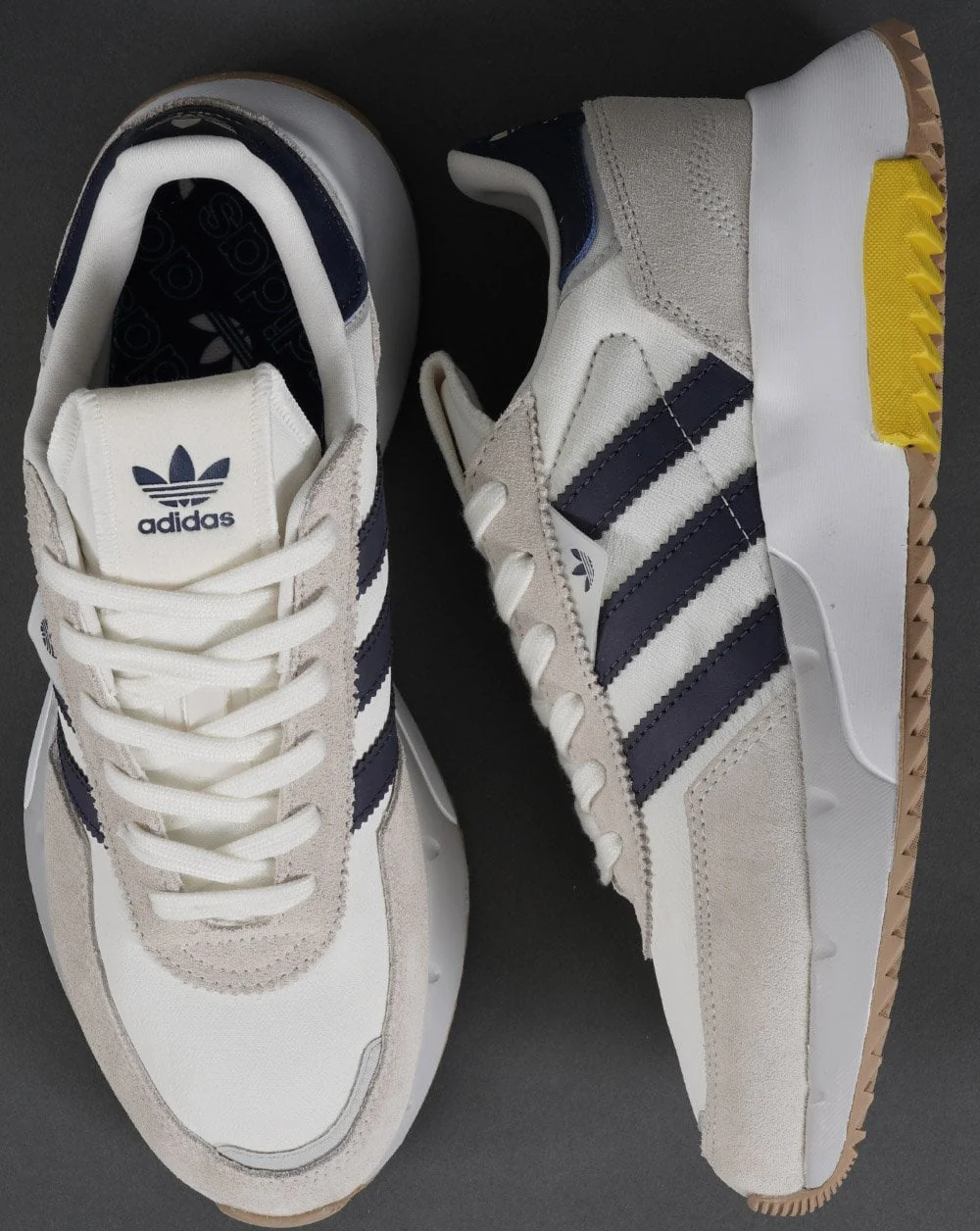 Adidas Retropy F2 Trainers Off White/Navy/Yellow - Image 2