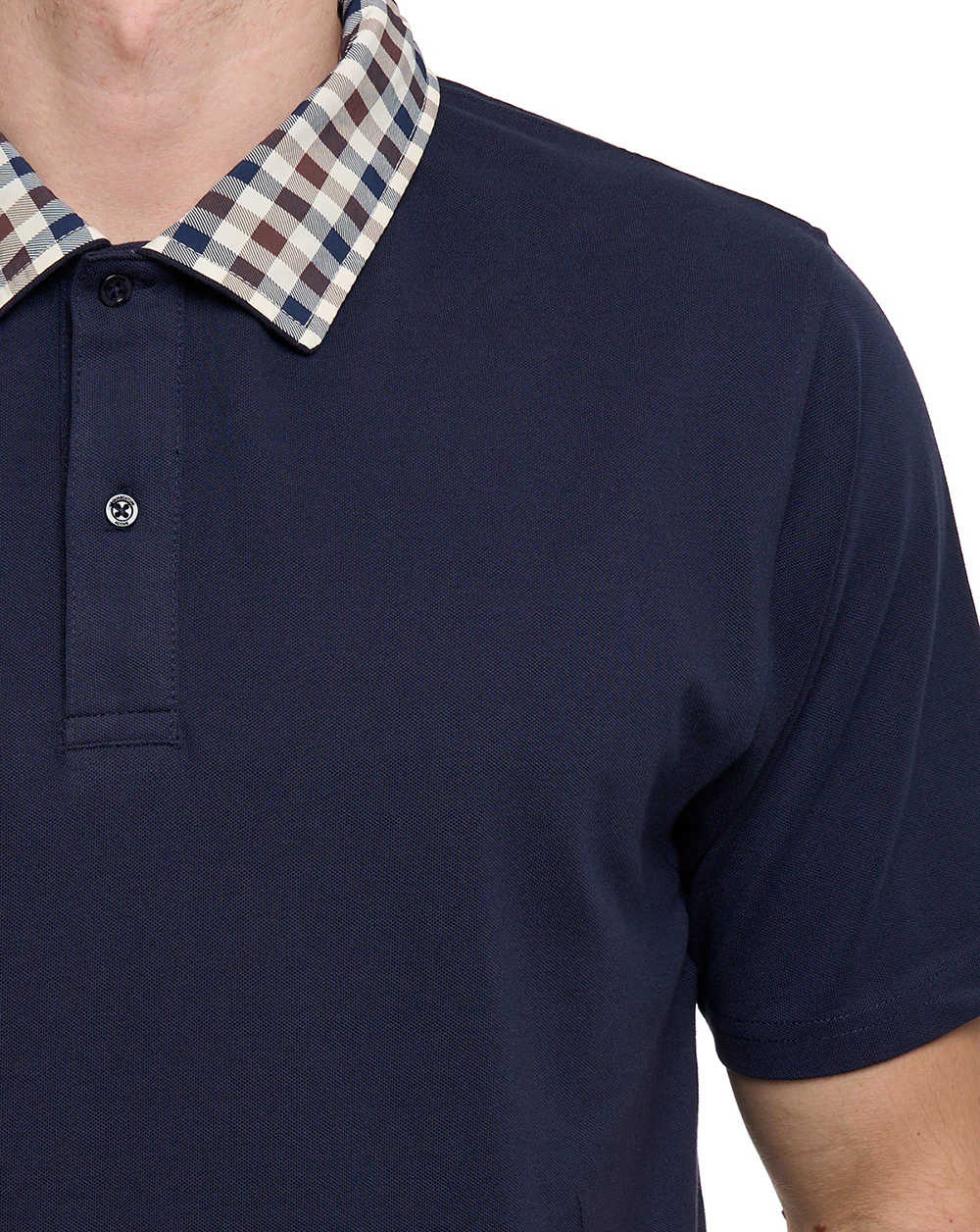 Aquascutum Club Check Collar Polo Navy - Image 3