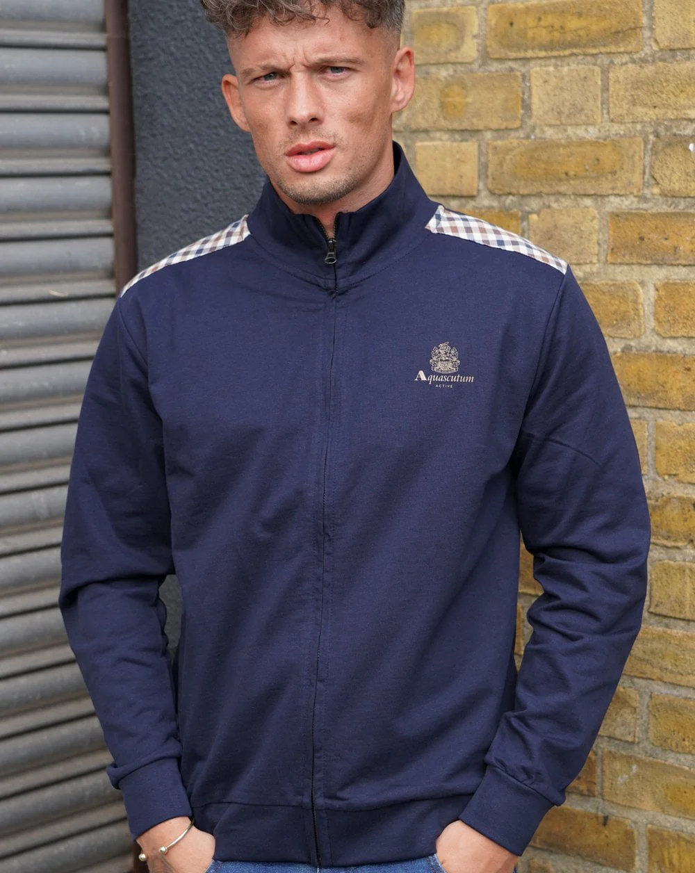 Aquascutum Club Check Detail Track Top Navy