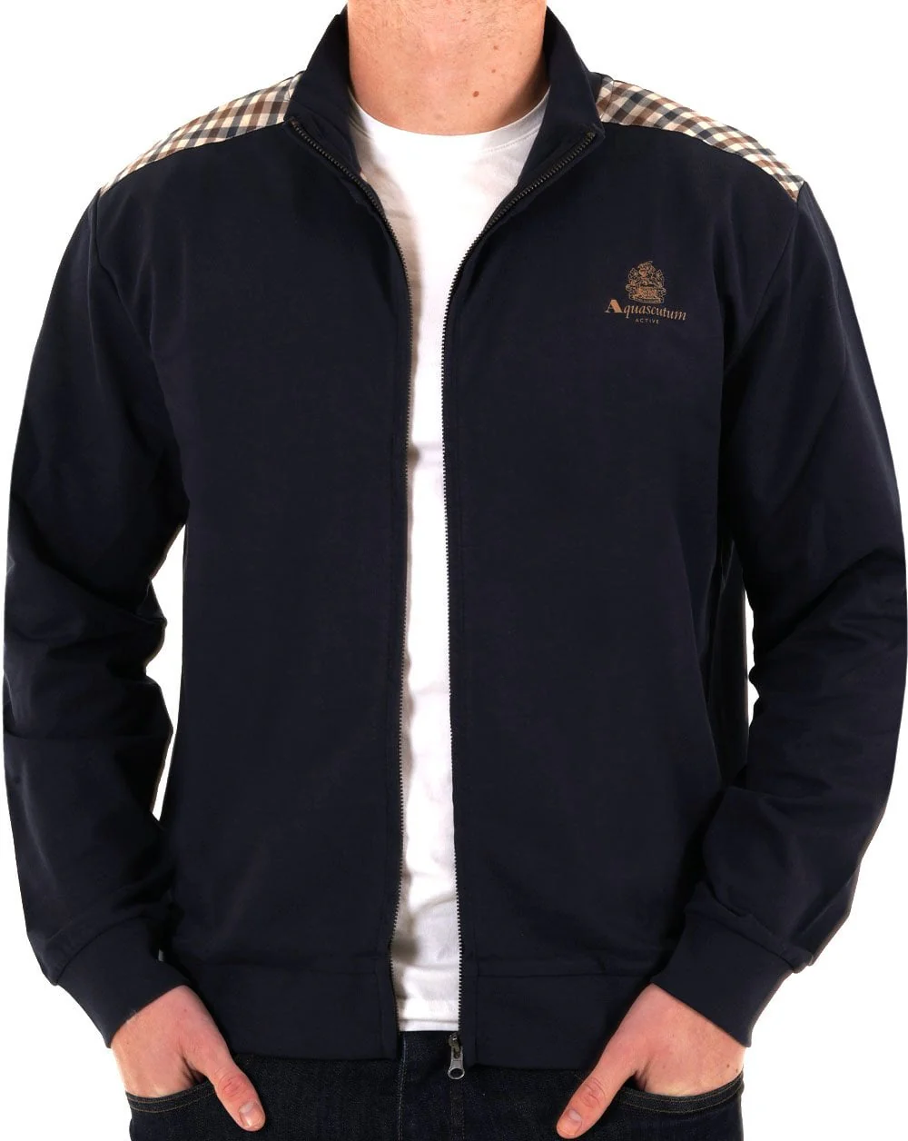 Aquascutum Club Check Detail Track Top Navy - Image 2