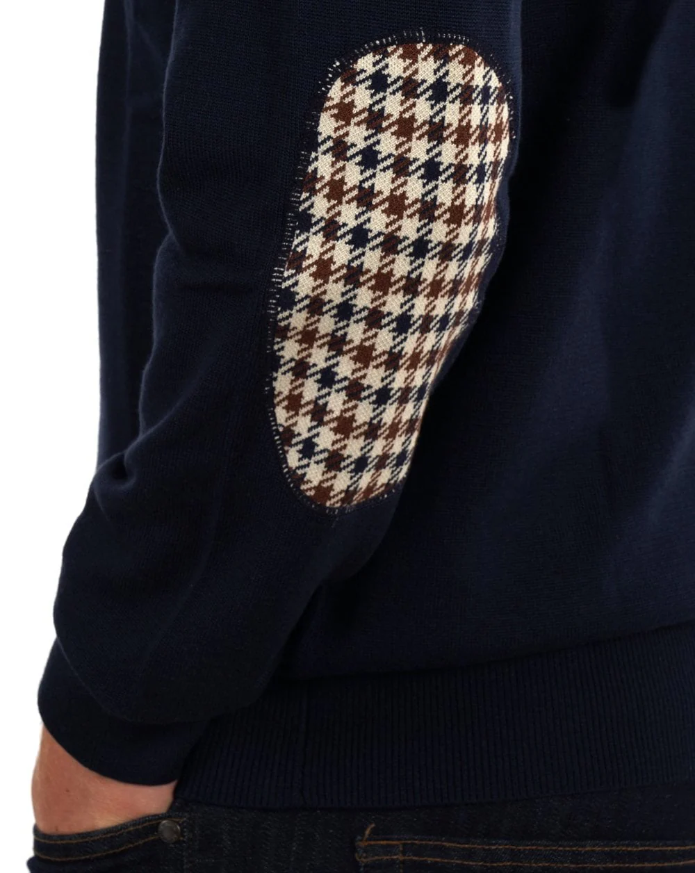 Aquascutum Club Check Elbow Knit Navy - Image 3