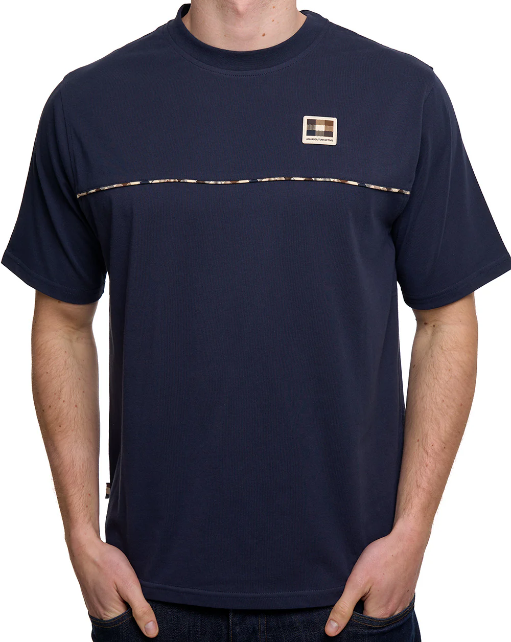 Aquascutum Club Check Piping T-Shirt Navy - Image 2