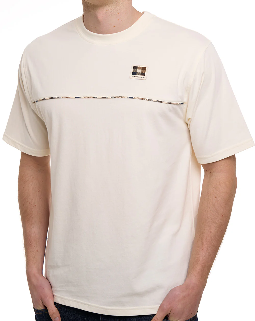 Aquascutum Club Check Piping T-Shirt Off White - Image 2