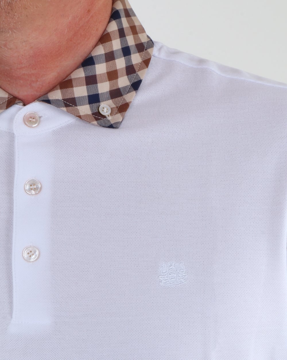 Aquascutum Coniston Check Collar Polo Shirt White - Image 2