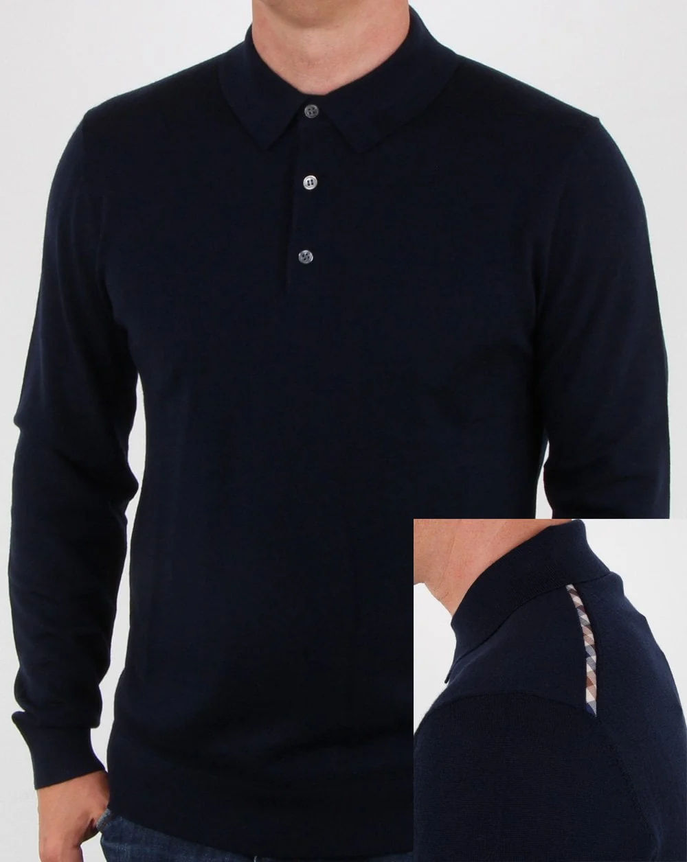 Aquascutum Kennington Long Sleeve Knitted Polo Navy