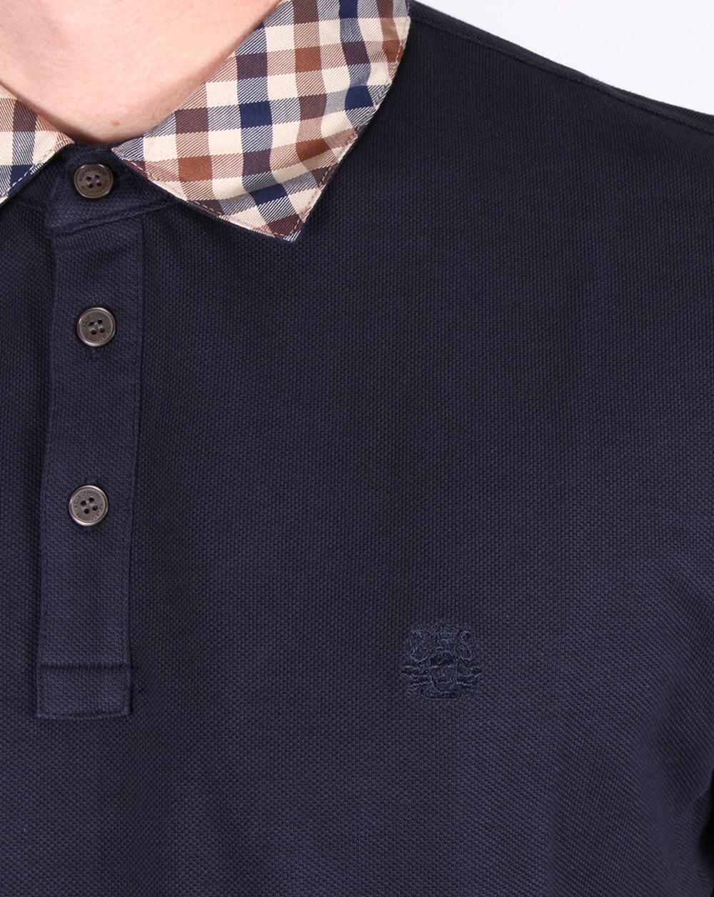Aquascutum Nathan Check Collar Polo Shirt Navy - Image 2