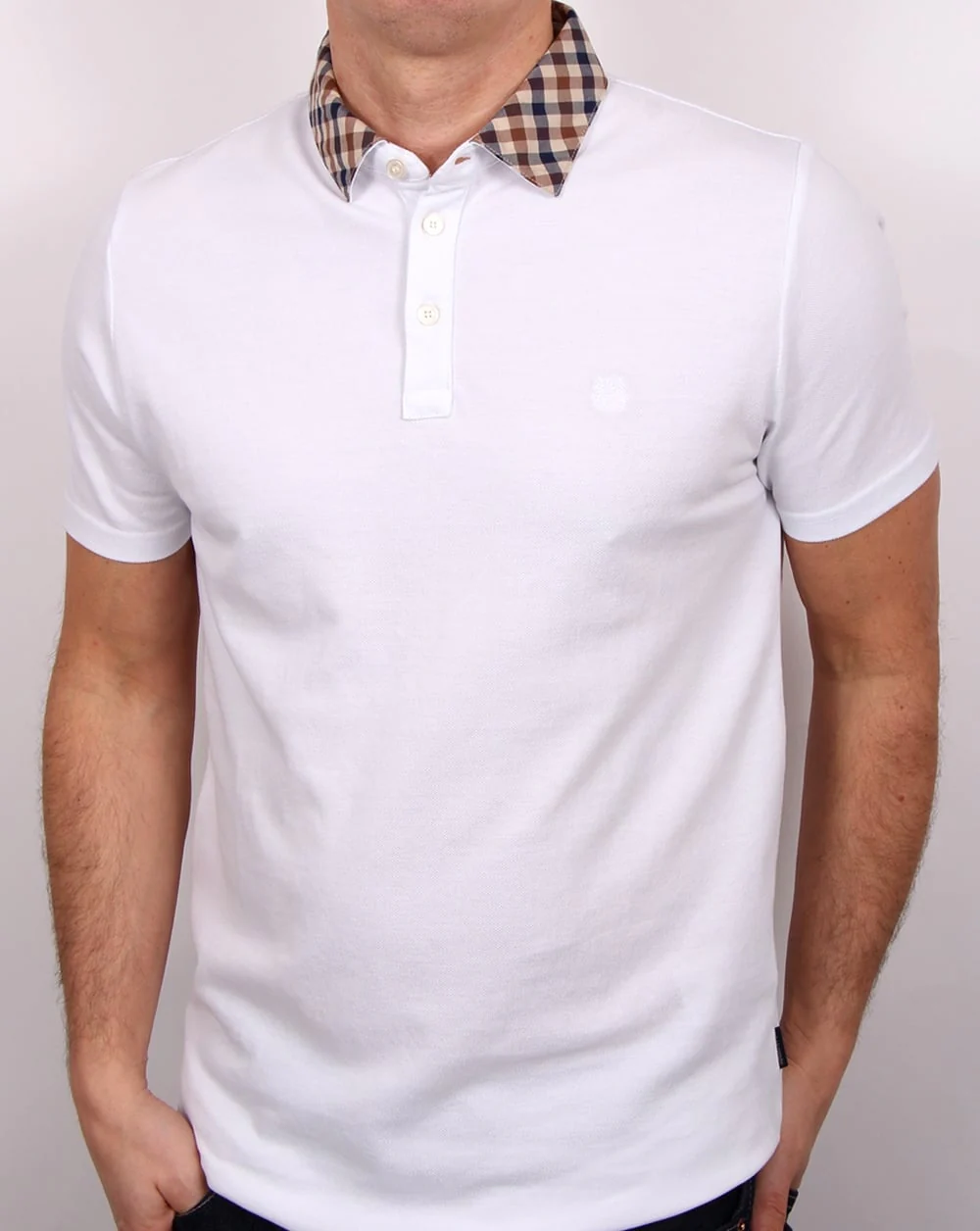 Aquascutum Nathan Check Collar Polo Shirt White - Image 4