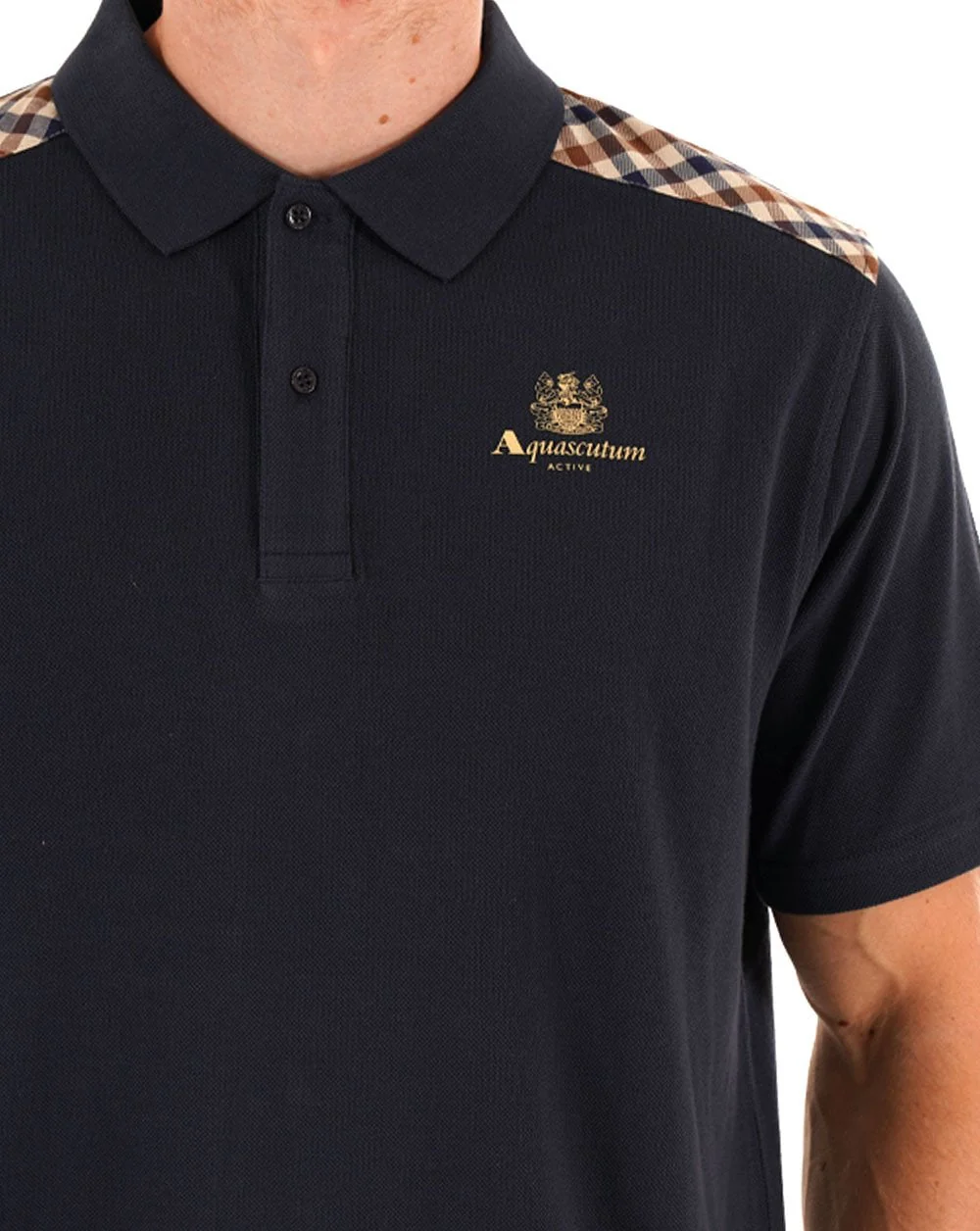 Aquascutum Stripes Check shoulder Polo Navy - Image 2