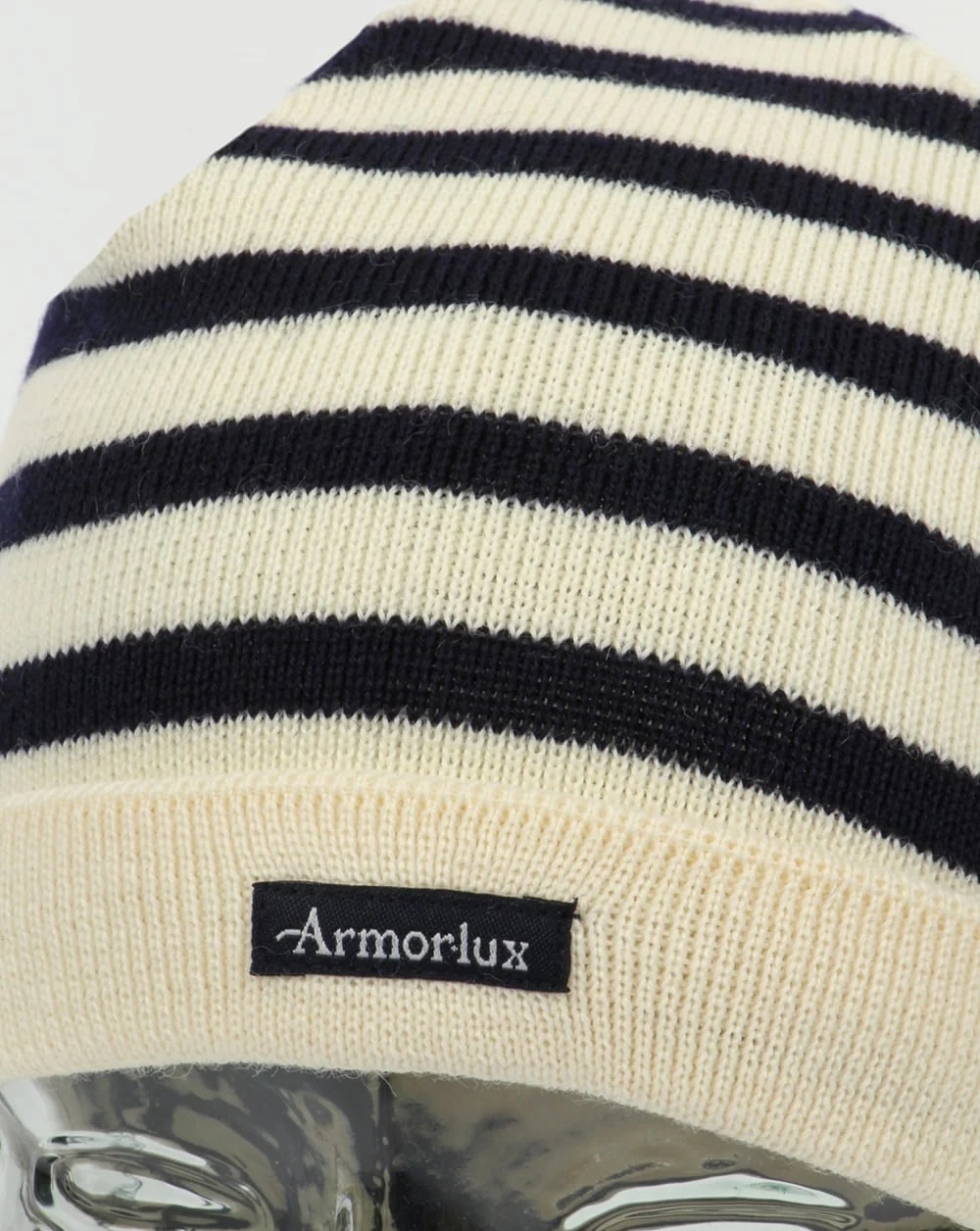 Armor-lux Striped Beanie Hat Nature/Navy - Image 2