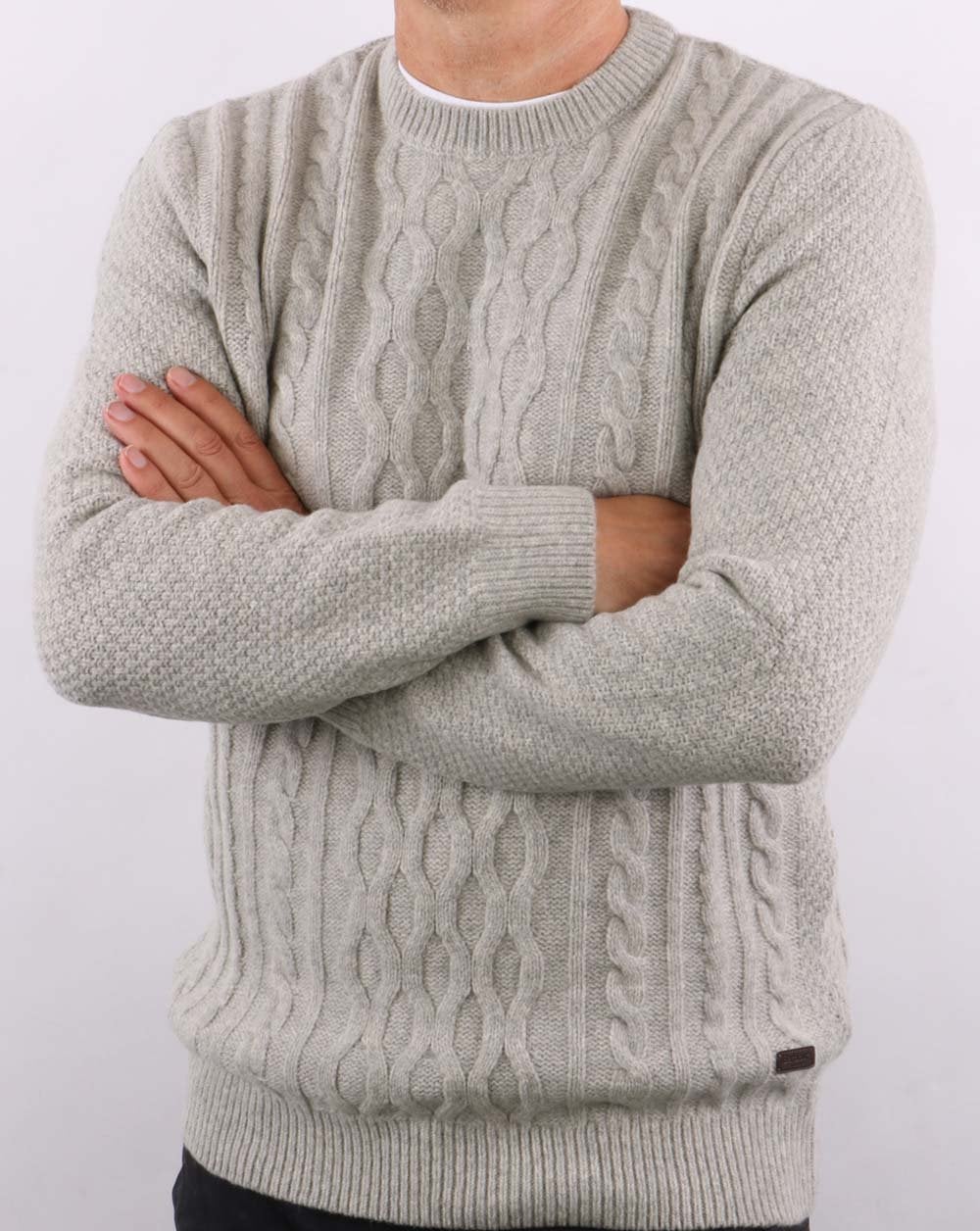 Barbour Cable Crew Neck Grey Marl - Image 2
