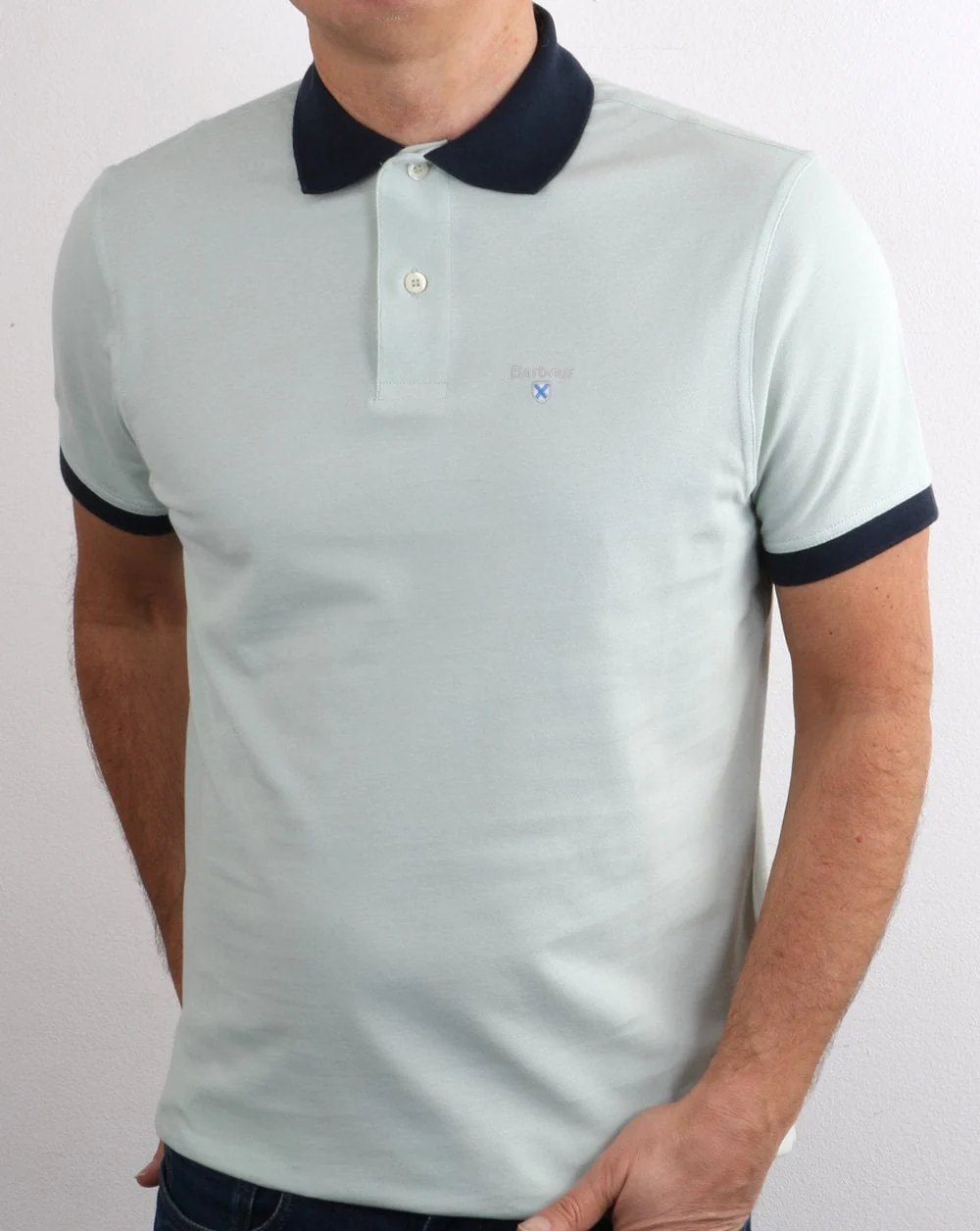 Barbour Contrast Collar Polo Aqua - Image 2
