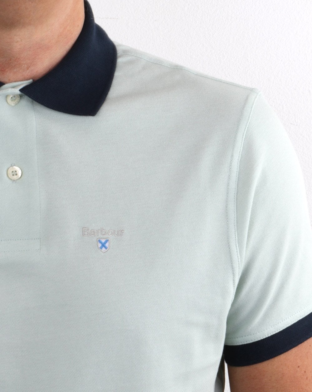 Barbour Contrast Collar Polo Aqua - Image 3