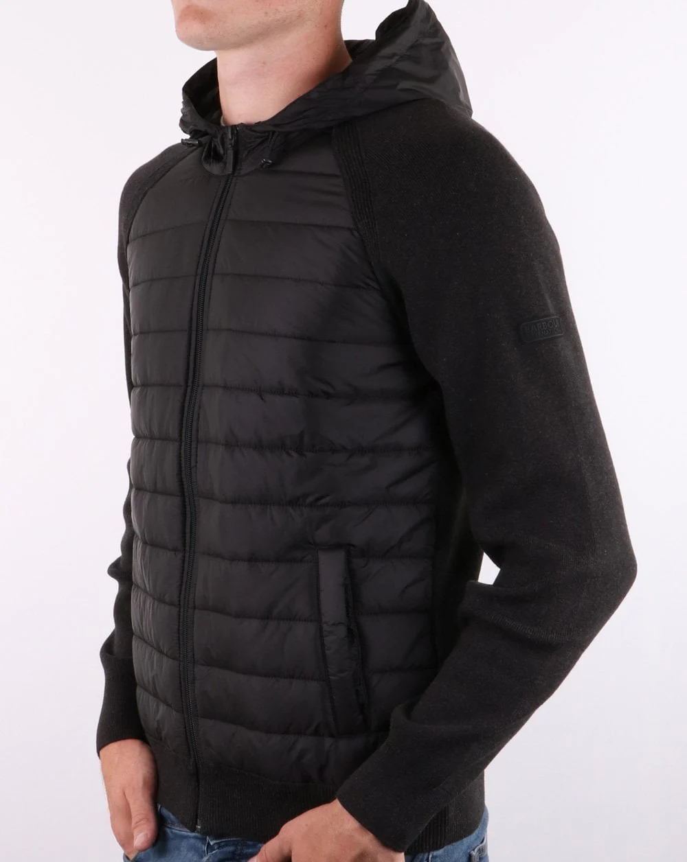 Barbour International Albie Baffle Hoodie Black Marl - Image 3
