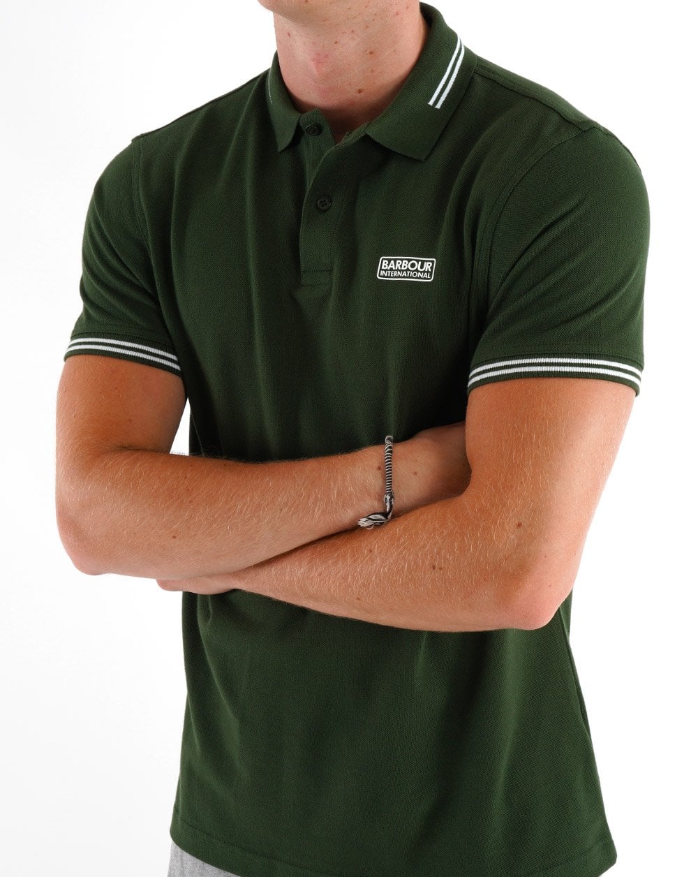 Barbour International Essential Tipped Polo Green - Image 4