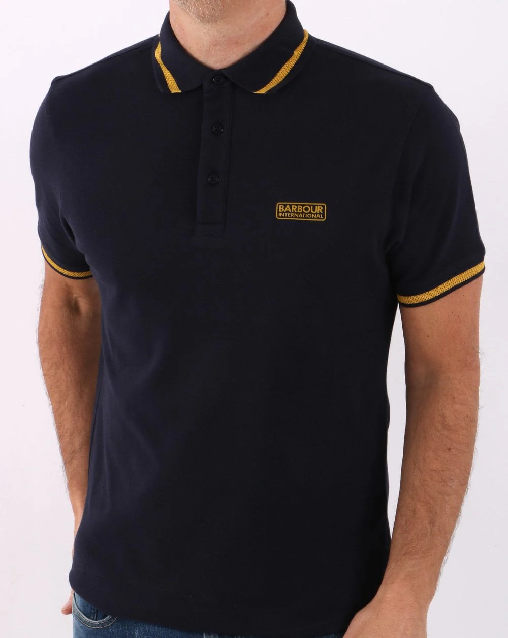 Barbour International Grid Tipped Polo Navy - Image 3