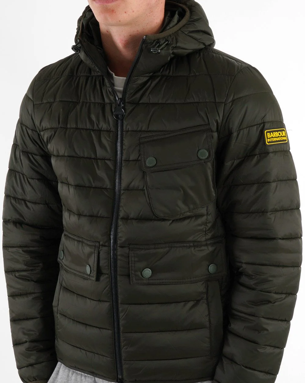 Barbour International Racer Ouston Hooded Quilted Jacket Sage - Image 3