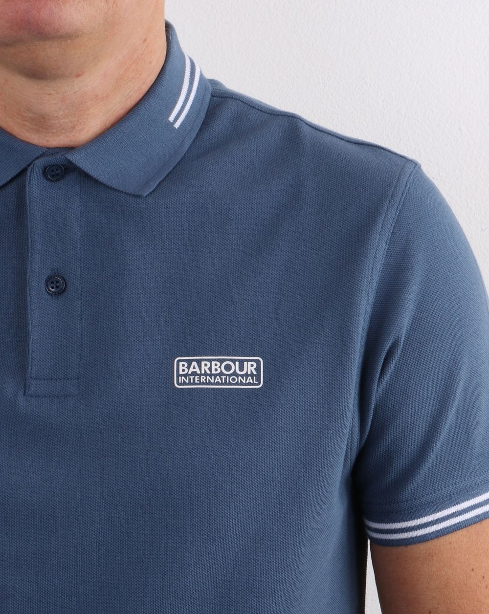 Barbour International Tipped Polo Mid Blue - Image 3