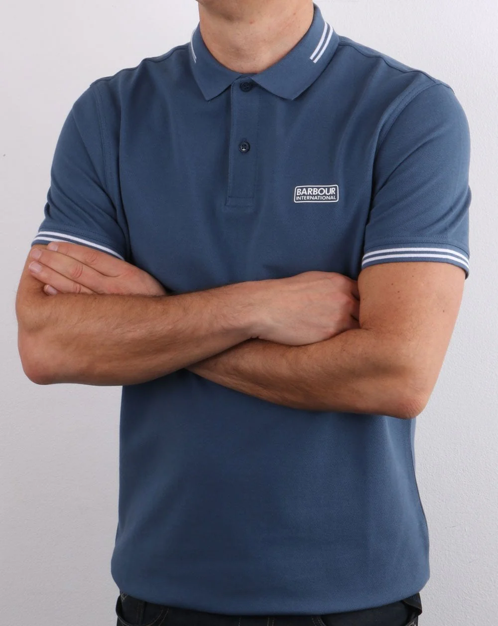 Barbour International Tipped Polo Mid Blue - Image 4