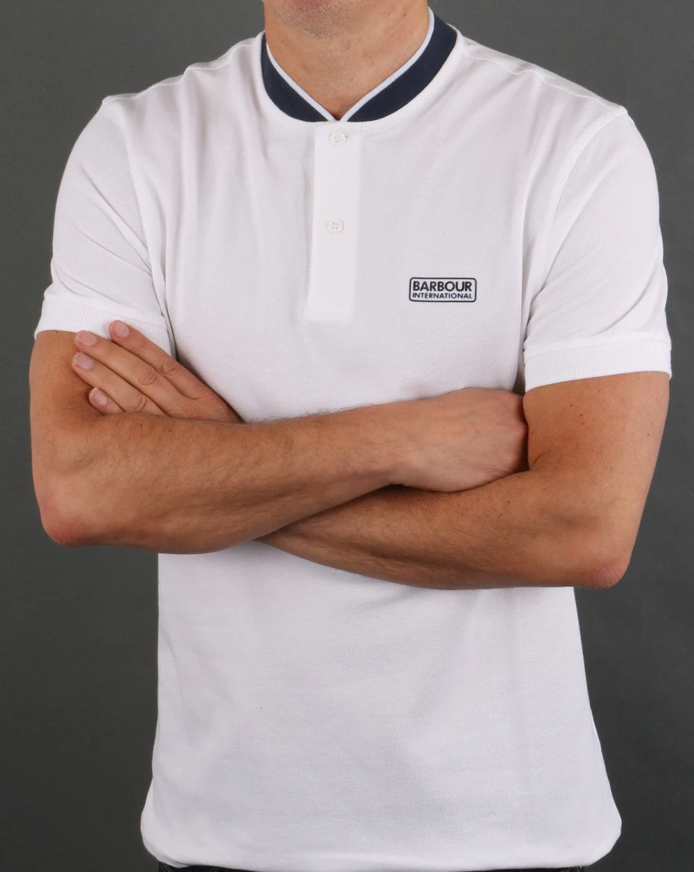 Barbour International Tipped Sports Collar Polo White - Image 3