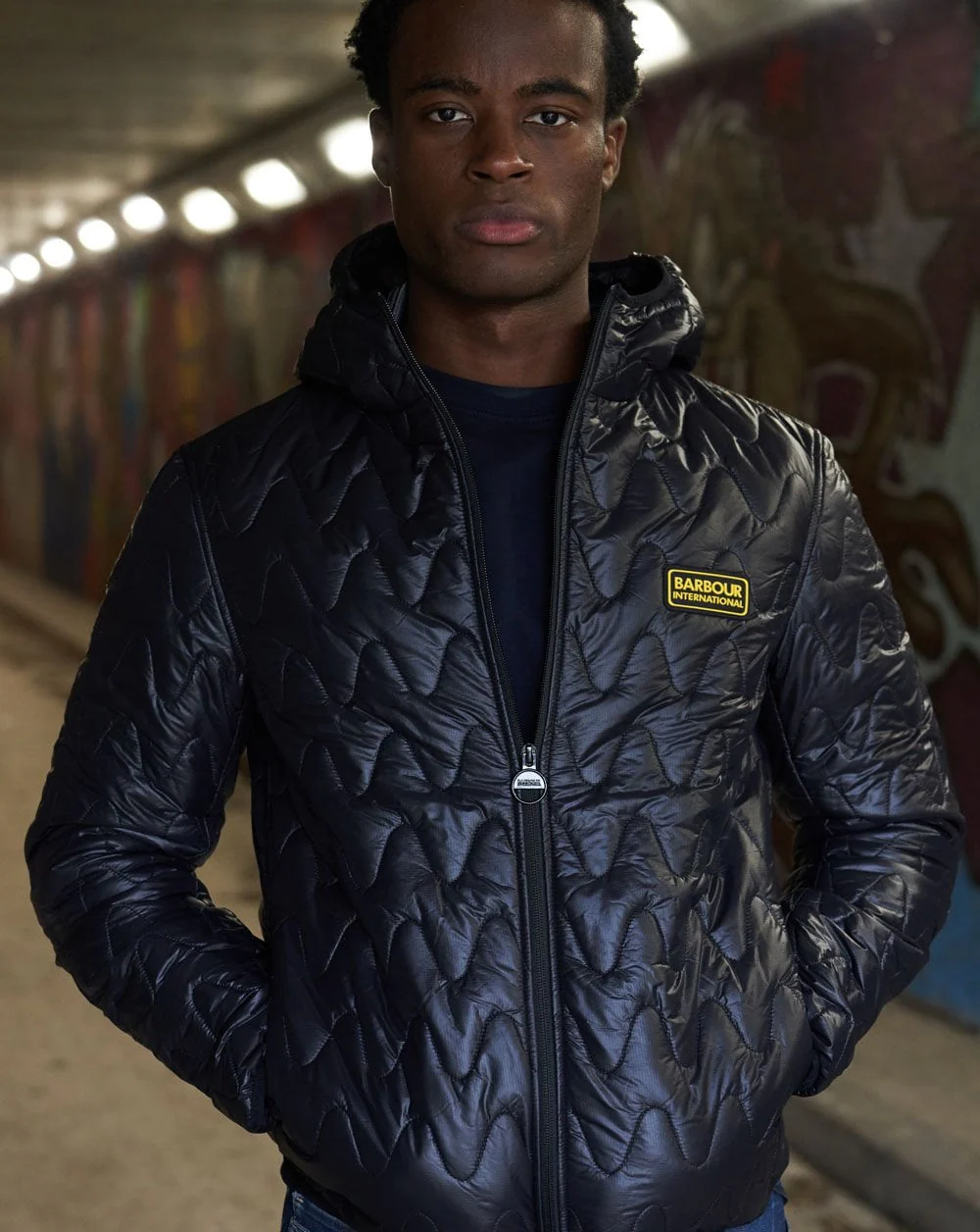 Barbour International Wave Hooded Quilted Jacket Black - Image 3