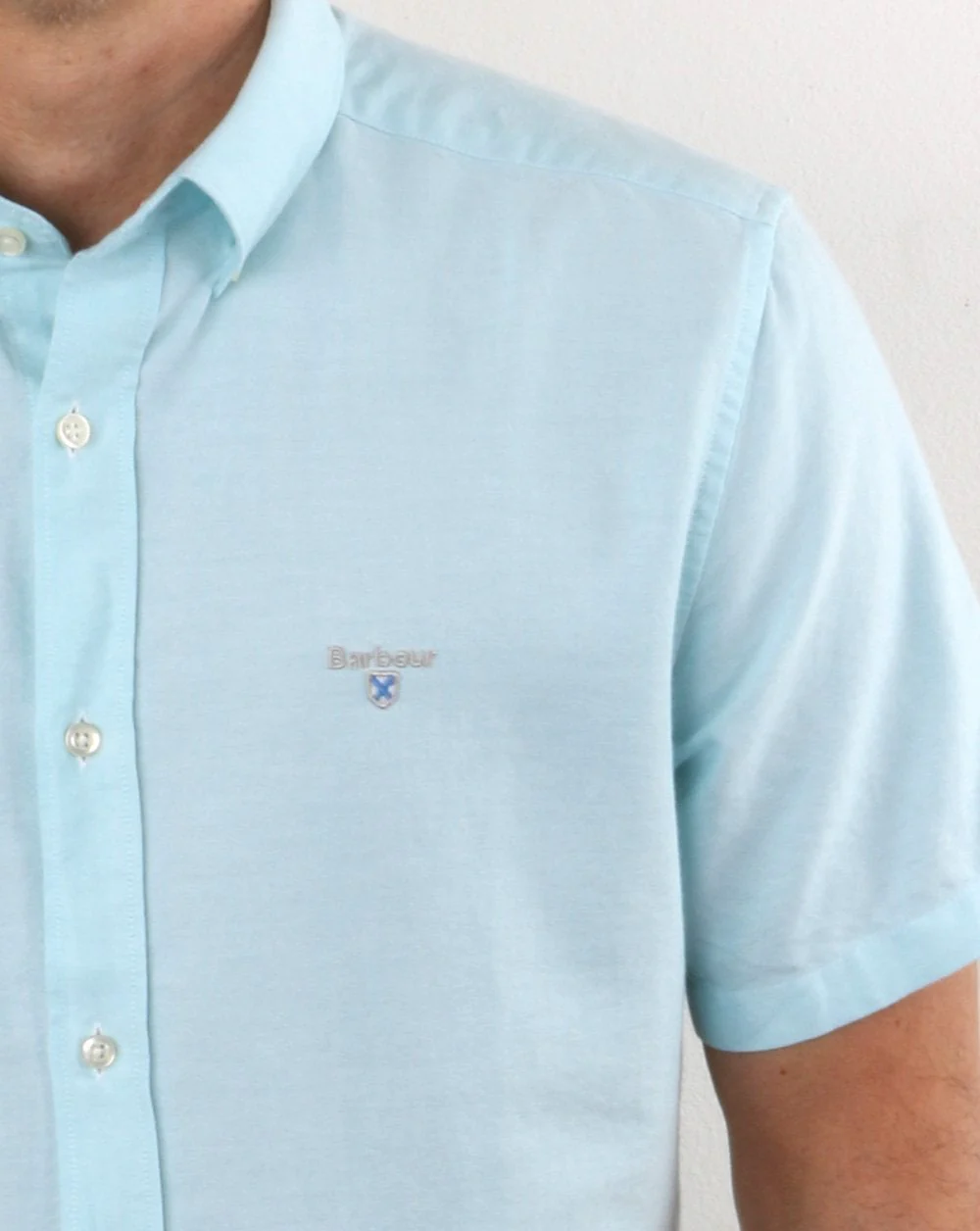 Barbour Oxford Short Sleeve Shirt Light Aqua - Image 2