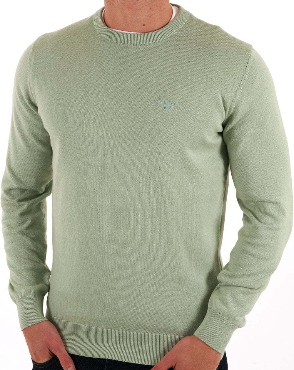 Barbour Pima Cotton Crew Neck Jumper Pale Apple - Image 3